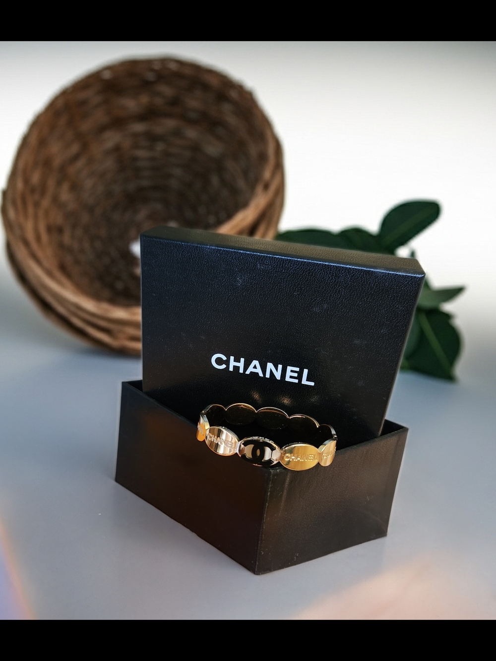CHANEL Gold and Black Coin-Link Bracelet